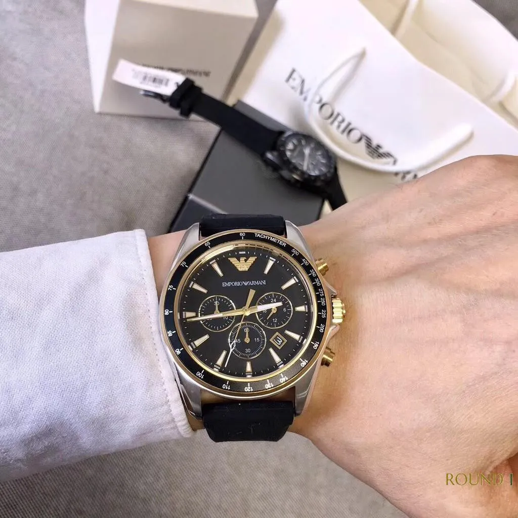 Emporio Armani Men’s Chronograph Quartz Black Silicone Strap 44mm Watch AR80003