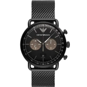 Emporio Armani Mens Chronograph Quartz Stainless Steel Black Dial 43mm Watch AR11142