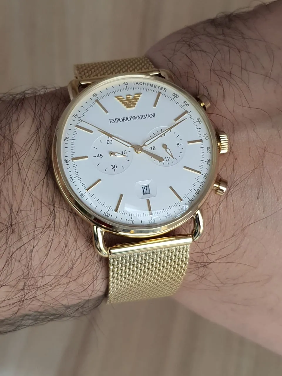 Emporio Armani Men’s Quartz Stainless Steel Beige Dial 43mm Watch AR11315