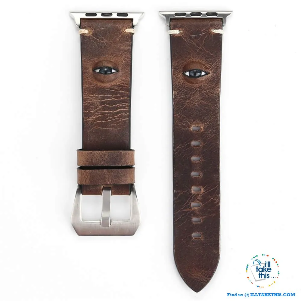 Evil Eye, 3D glass eye iWatch wrist band, Personalize your Apple watch with this crafted leather watchband with adjustable buckle