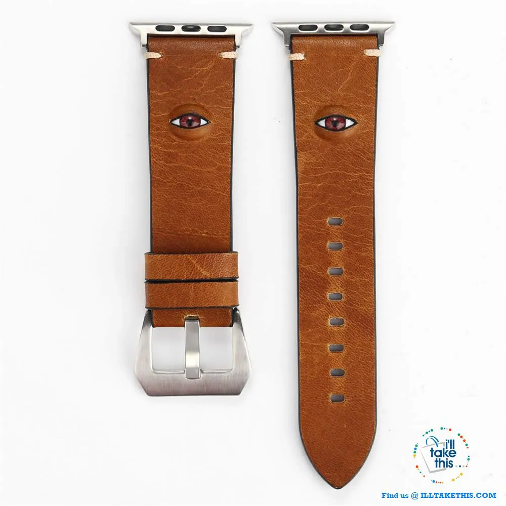 Evil Eye, 3D glass eye iWatch wrist band, Personalize your Apple watch with this crafted leather watchband with adjustable buckle