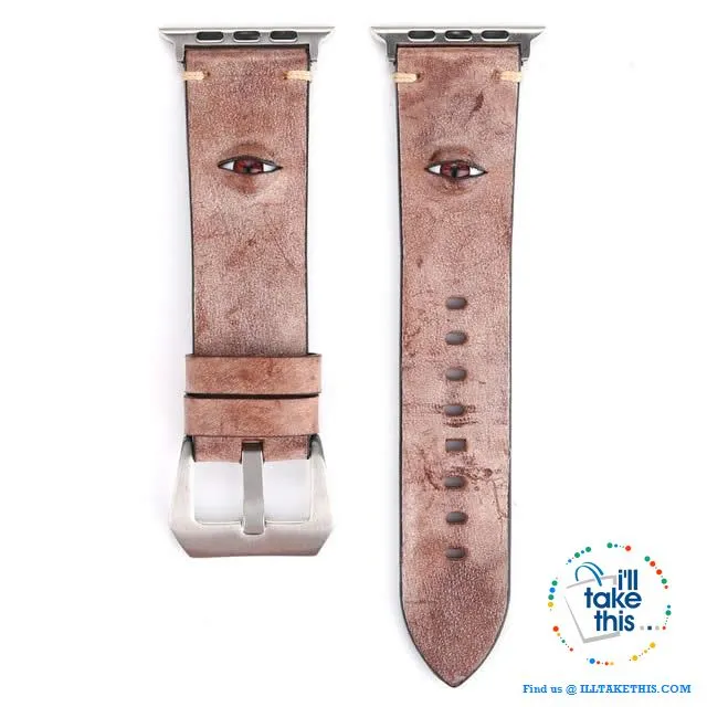 Evil Eye, 3D glass eye iWatch wrist band, Personalize your Apple watch with this crafted leather watchband with adjustable buckle
