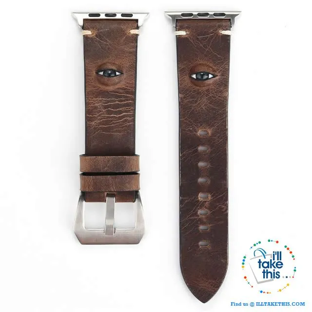 Evil Eye, 3D glass eye iWatch wrist band, Personalize your Apple watch with this crafted leather watchband with adjustable buckle