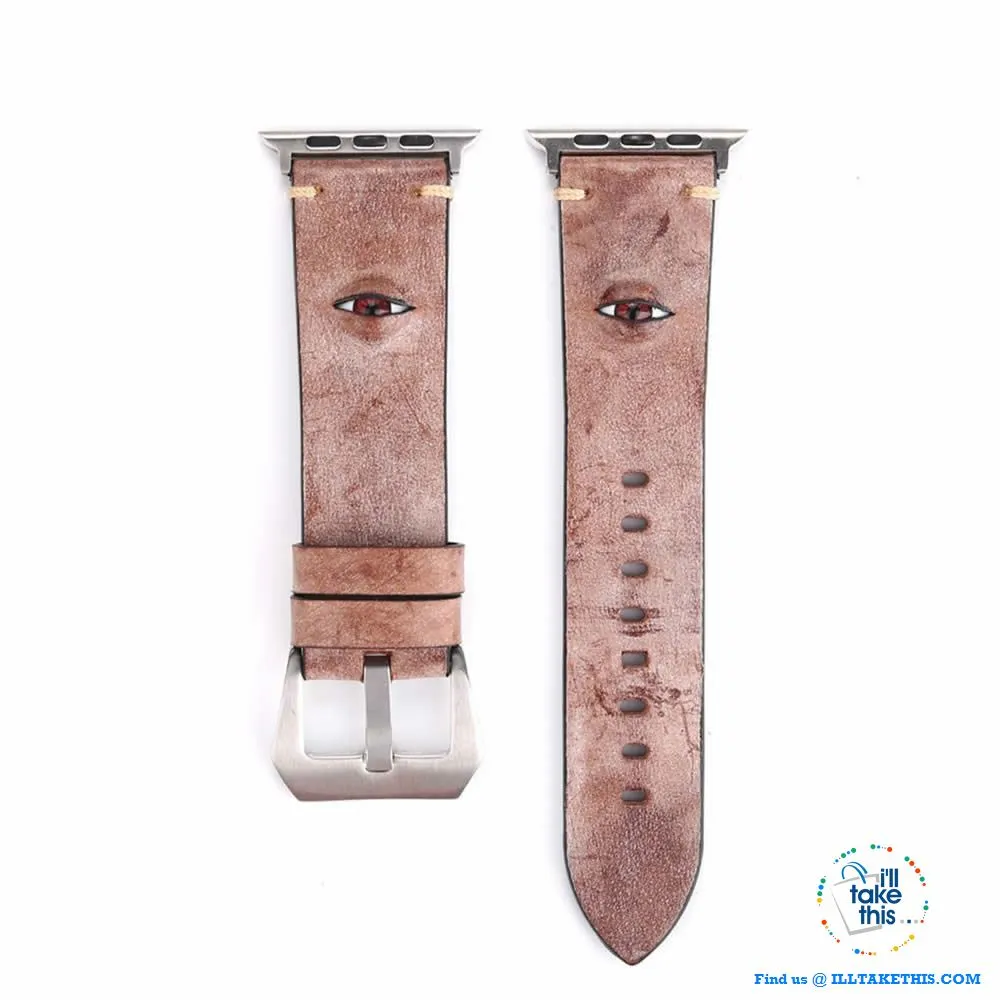 Evil Eye, 3D glass eye iWatch wrist band, Personalize your Apple watch with this crafted leather watchband with adjustable buckle