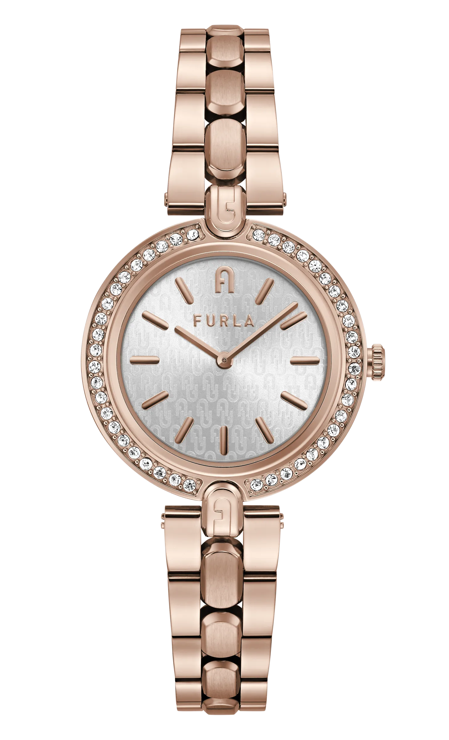 Furla - Logo Crystal Rose Gold Link Bracelet Watch