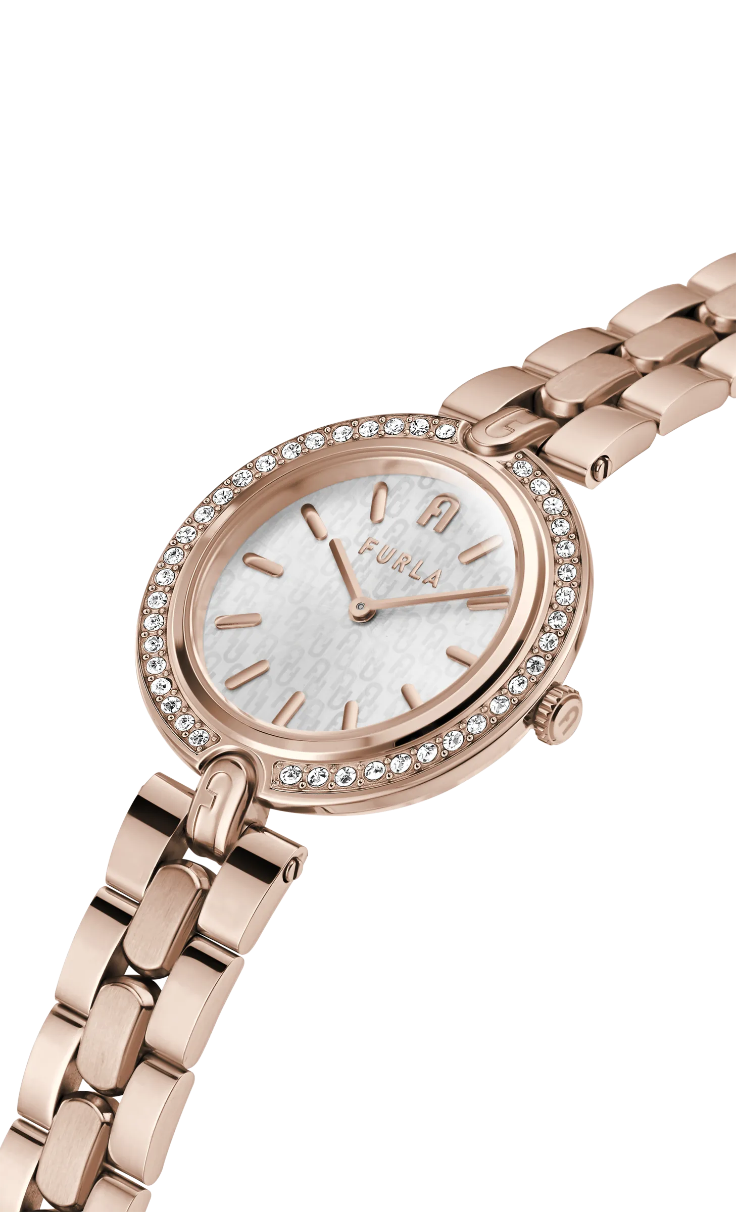 Furla - Logo Crystal Rose Gold Link Bracelet Watch
