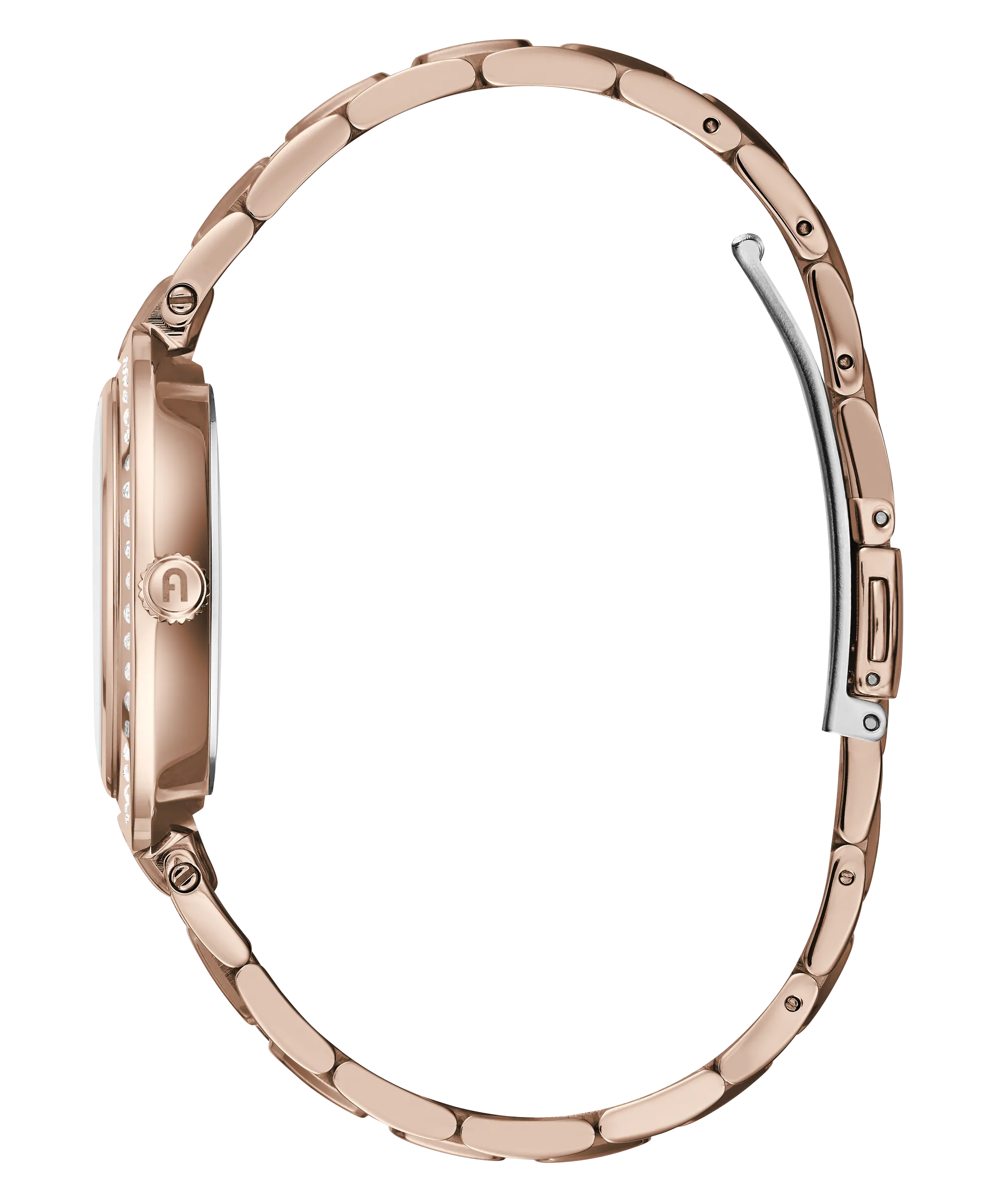 Furla - Logo Crystal Rose Gold Link Bracelet Watch