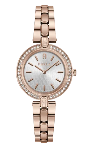 Furla - Logo Crystal Rose Gold Link Bracelet Watch