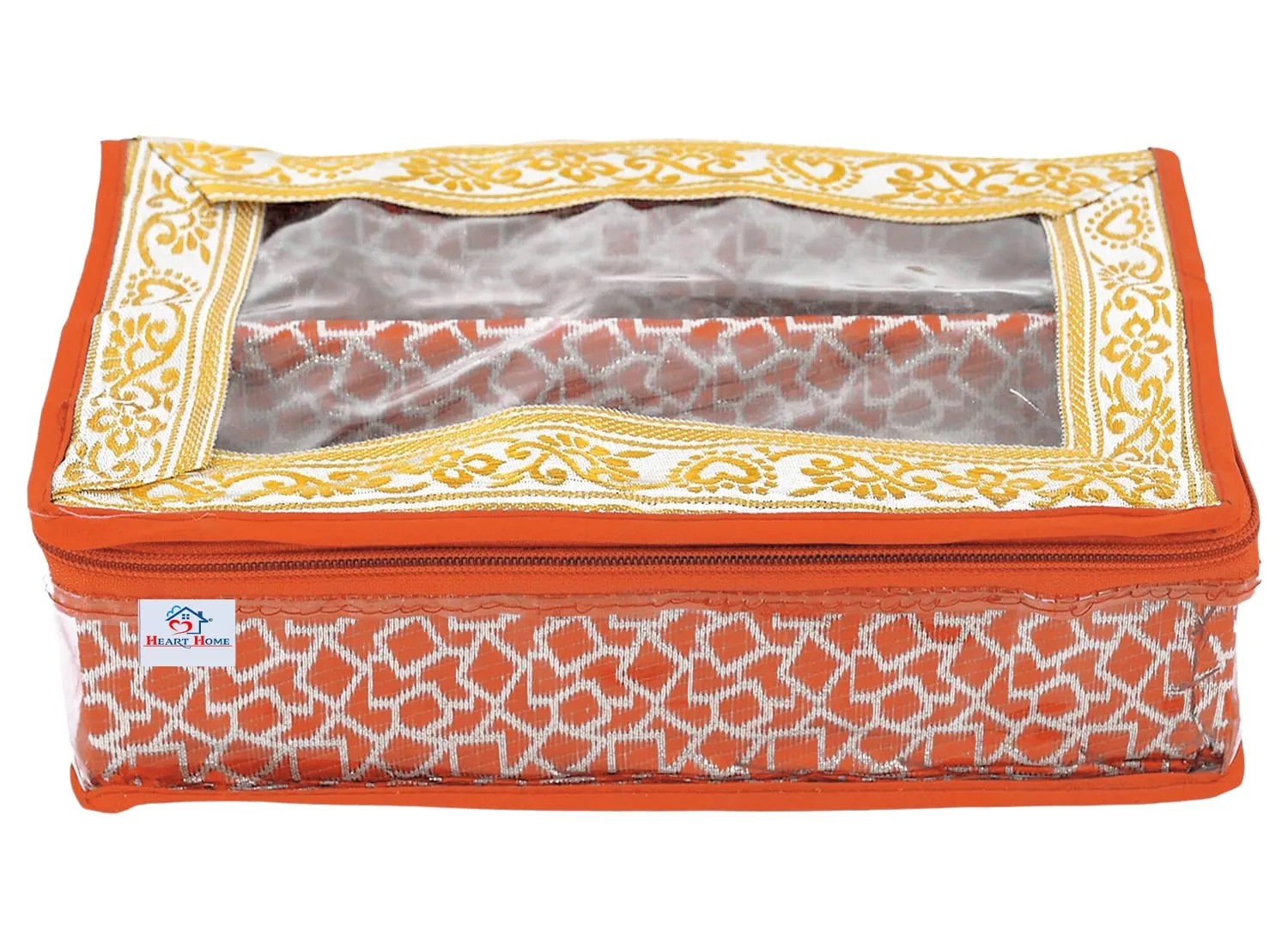 Heart Home Multi Saqare Design Laminated 2 Rod Box, Organizer For Bangle, Watches, Bracelets, Jewellery With Tranasparent Top - Pack of 2 (Orange)-47HH0320