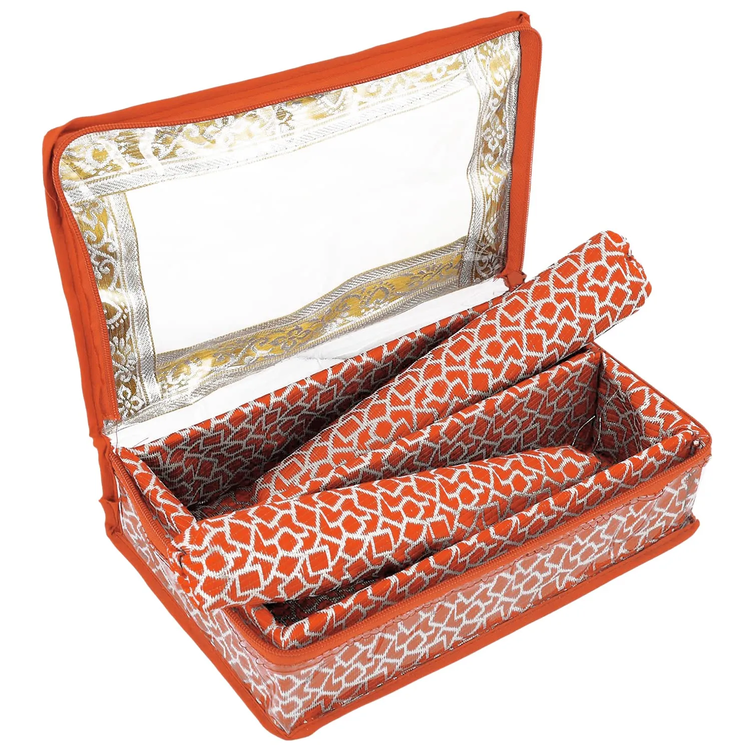 Heart Home Multi Saqare Design Laminated 2 Rod Box, Organizer For Bangle, Watches, Bracelets, Jewellery With Tranasparent Top - Pack of 2 (Orange)-47HH0320