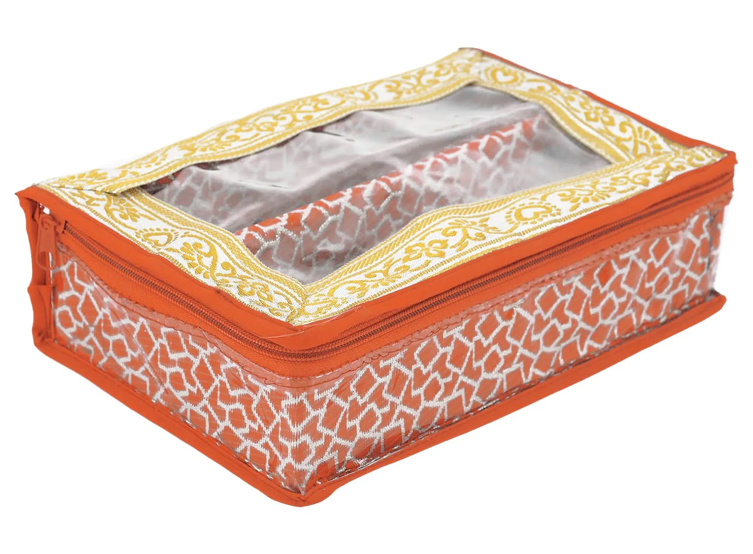 Heart Home Multi Saqare Design Laminated 2 Rod Box, Organizer For Bangle, Watches, Bracelets, Jewellery With Tranasparent Top - Pack of 2 (Orange)-47HH0320