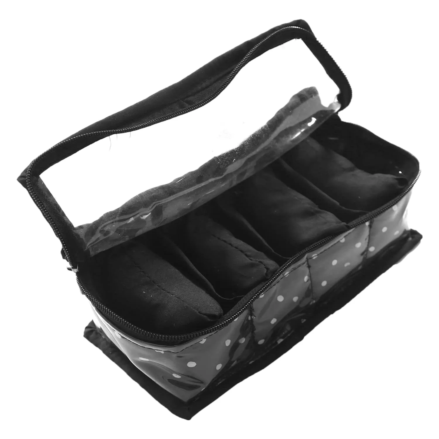 Heart Home Multiuses PVC Laminate Dot Print 4 Case Watch Organizer/Bracelet Organizer For Watches, Bracelet (Black) 52HH4123