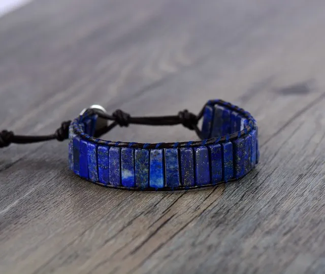 High End Square Shape Lapis Lazuli Single Leather