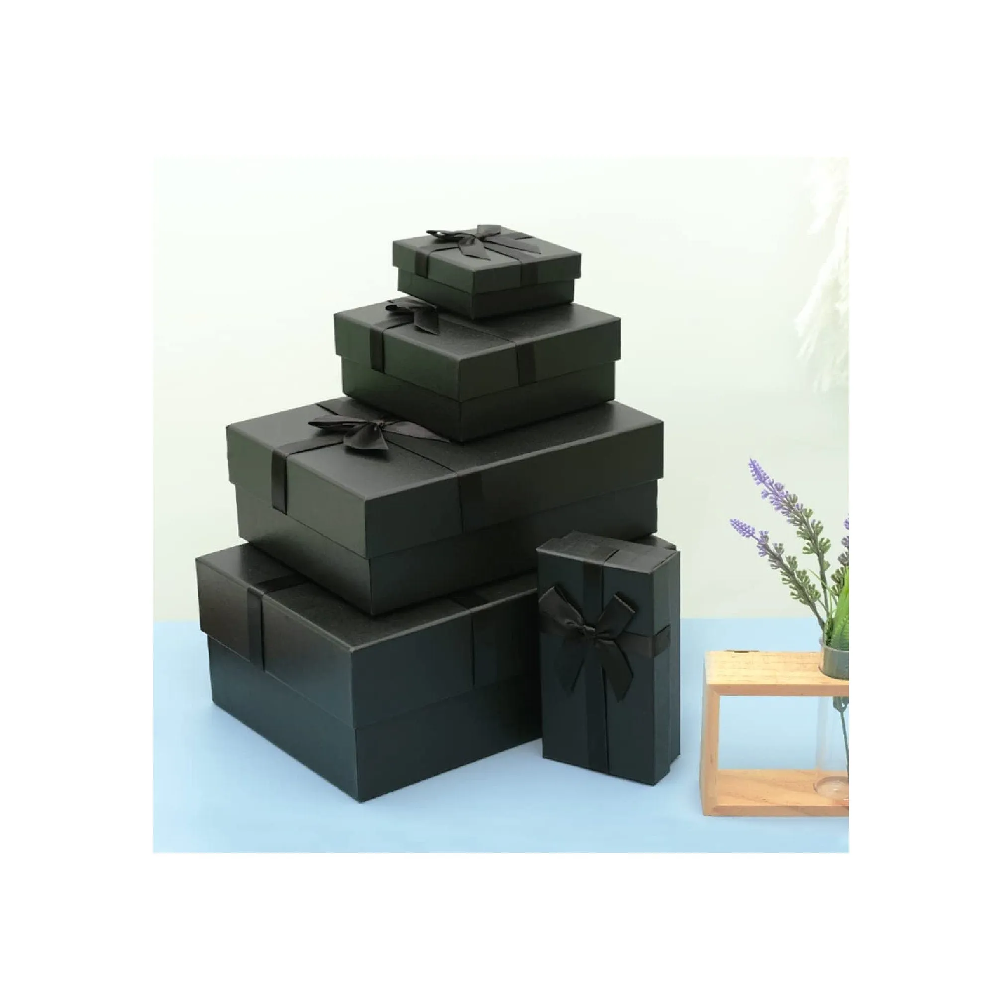JINMING 5 Gift Boxes 9x6.5x3.8 Inches | Gift Boxes with Lids | Black Gift Boxes | Groomsman Boxes