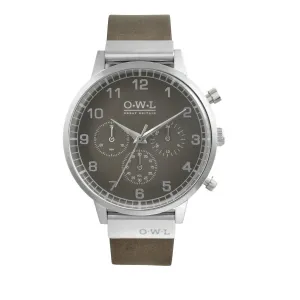 KINGSBRIDGE MATTE STEEL CASE, GREY STONE SUBDIAL FACE & STONE LEATHER STRAP WATCH