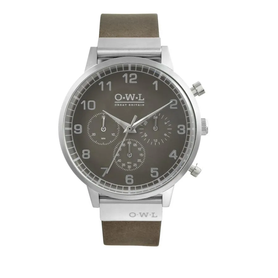 KINGSBRIDGE MATTE STEEL CASE, GREY STONE SUBDIAL FACE & STONE LEATHER STRAP WATCH