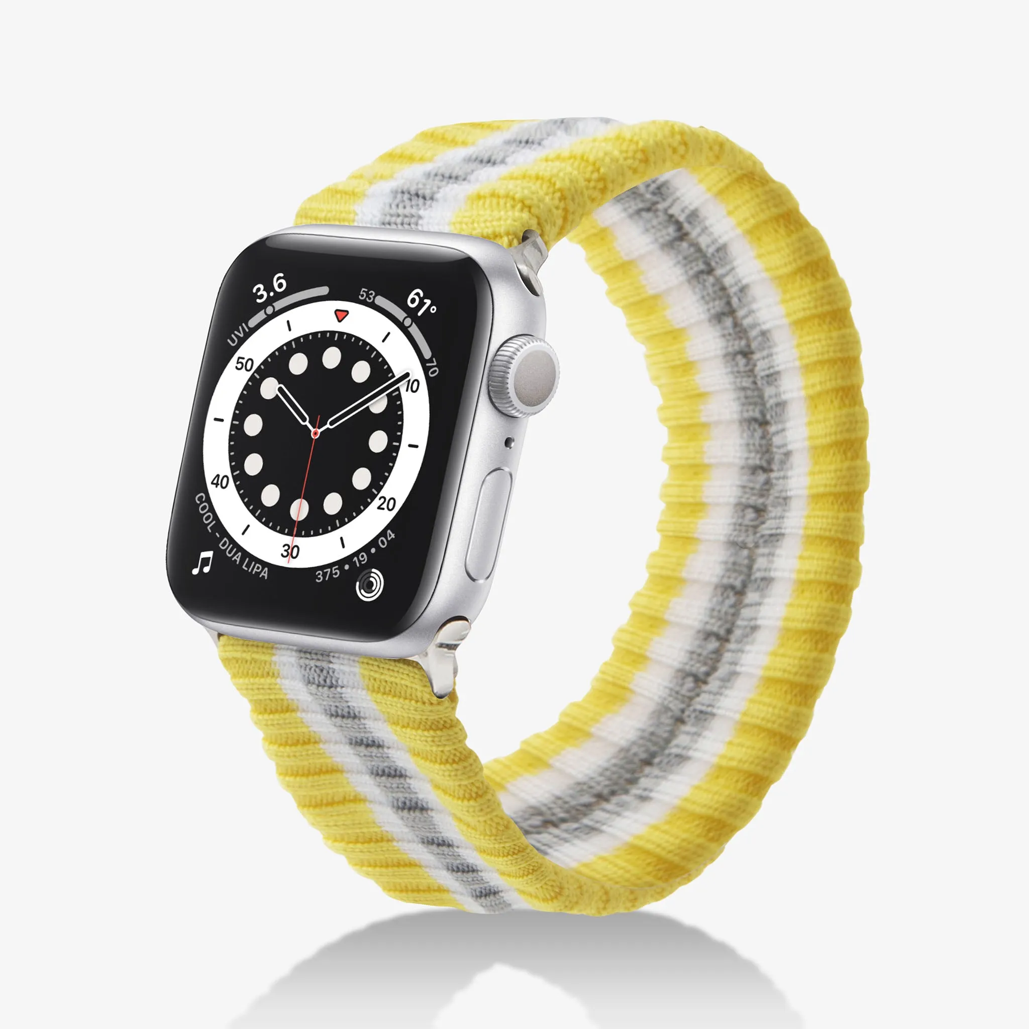 Knit Apple Watch® Band - Varsity Yellow   Grey Stripe