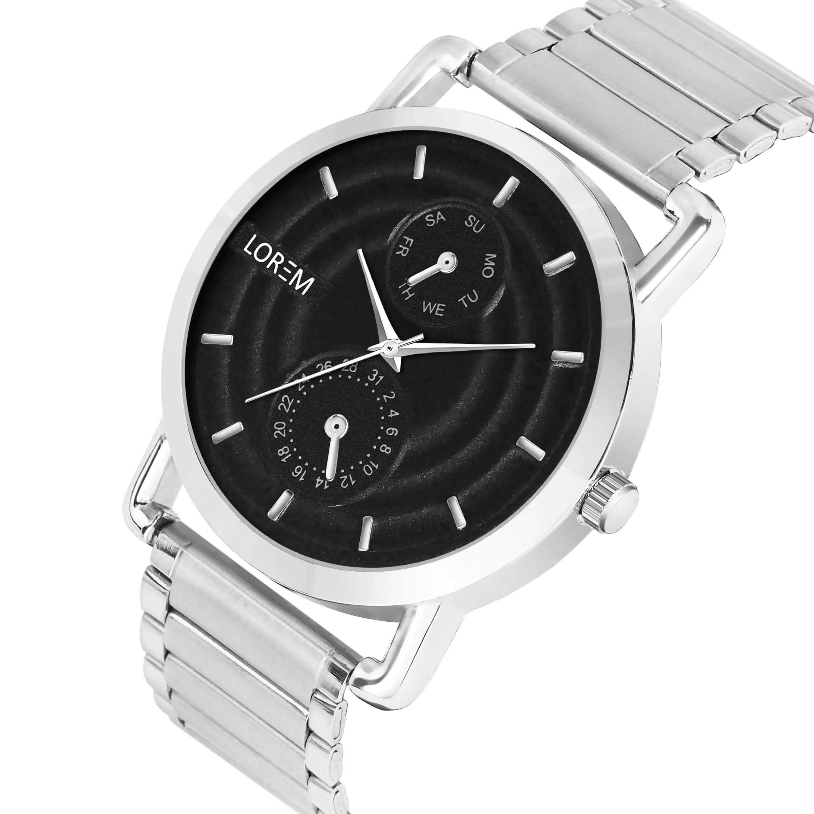 LOREM Black 3D Embossed Stainless Steel Analog Watch For Men LR120