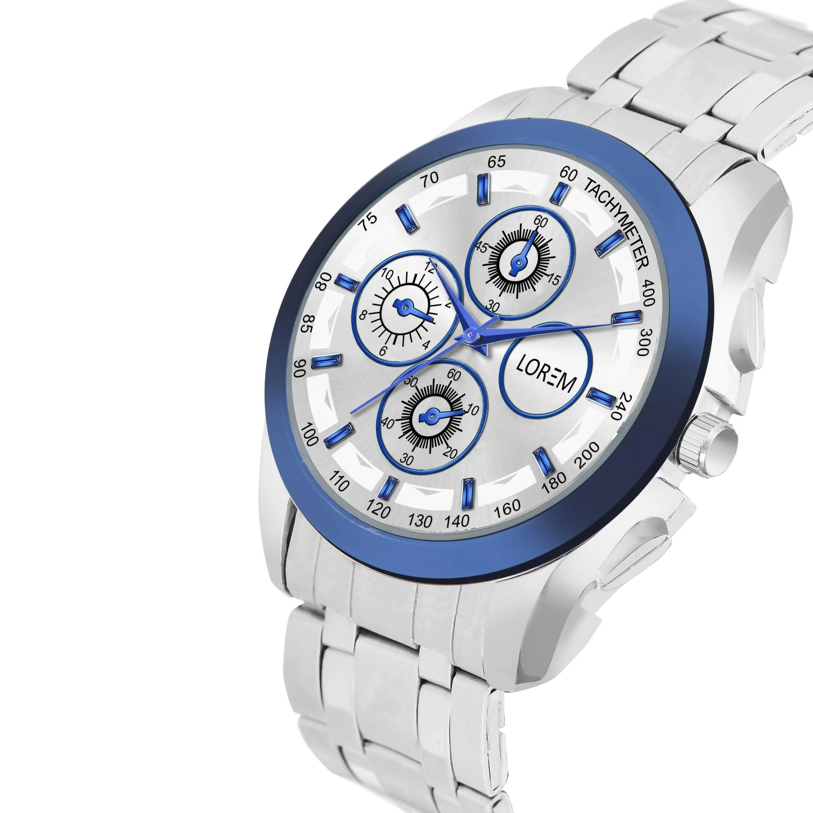 LOREM Blue & Silver Dummy Chronograph Metal Analog Watch For Men LR117