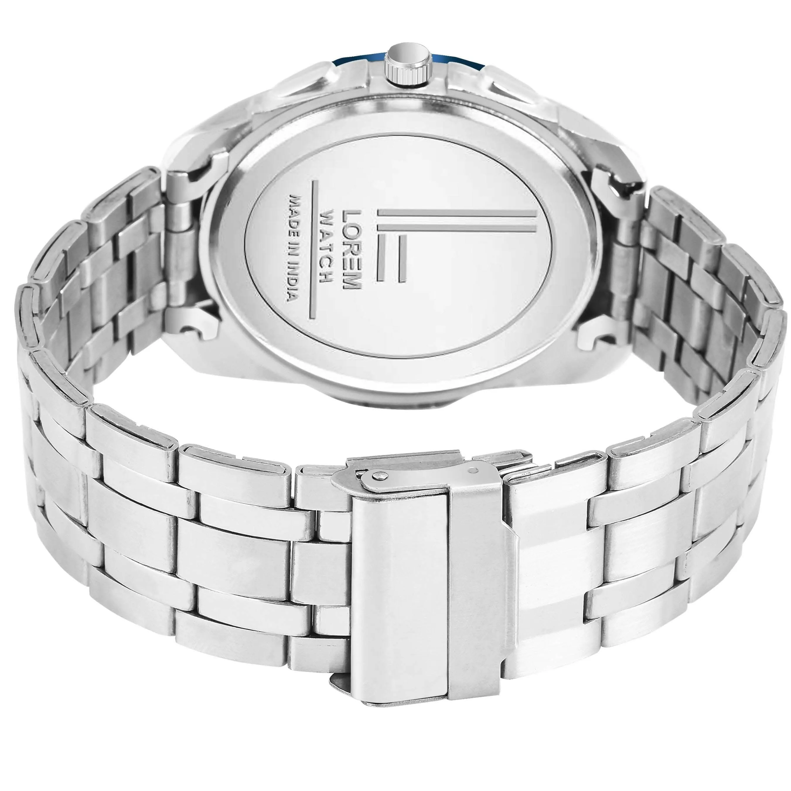 LOREM Blue & Silver Dummy Chronograph Metal Analog Watch For Men LR117