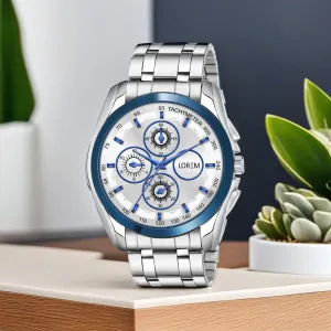LOREM Blue & Silver Dummy Chronograph Metal Analog Watch For Men LR117