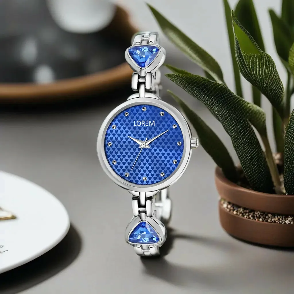 LOREM Blue Diamonds Studded Analog Watch For Women LR282