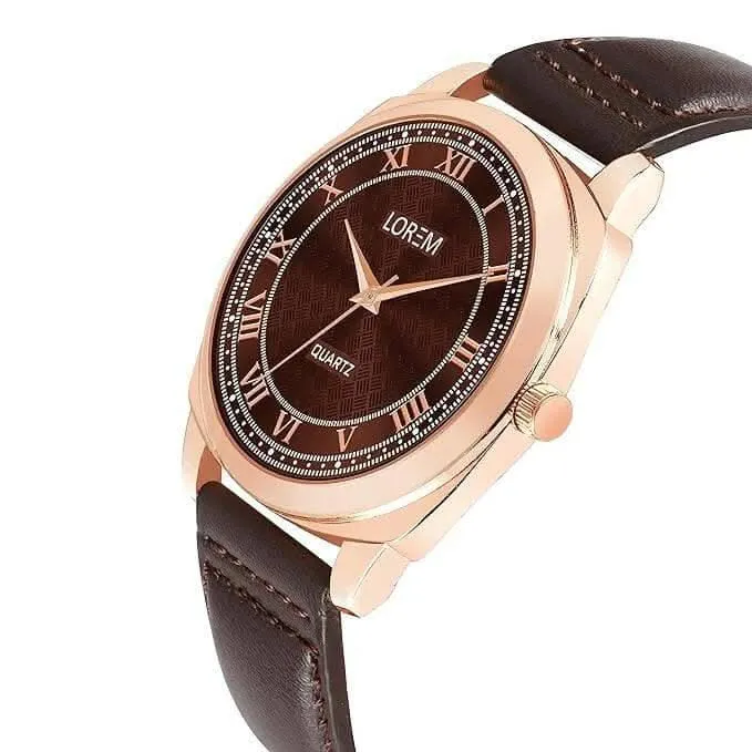 LOREM Brown Cubic Designer Printed Dial Analog Watch For Men LR89