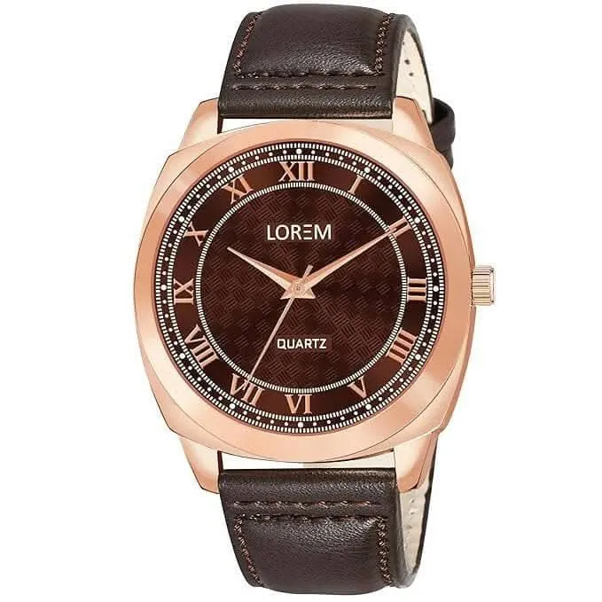 LOREM Brown Cubic Designer Printed Dial Analog Watch For Men LR89