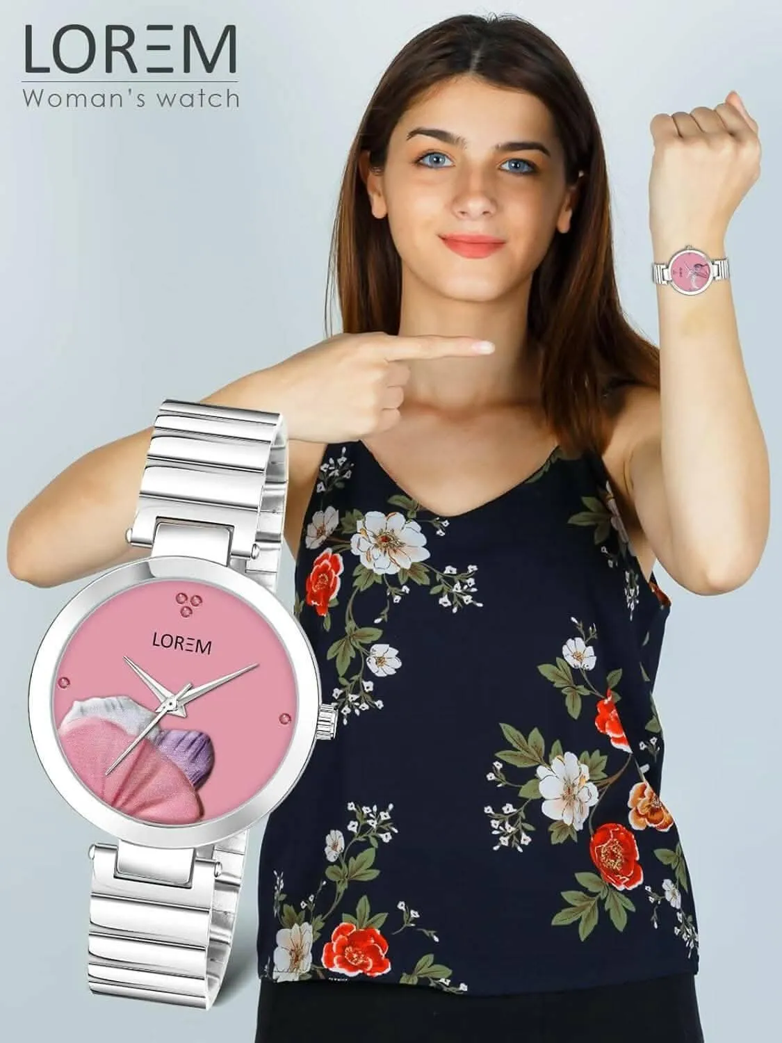 LOREM Pink Flower Designer Analog Watch For Women - LR313