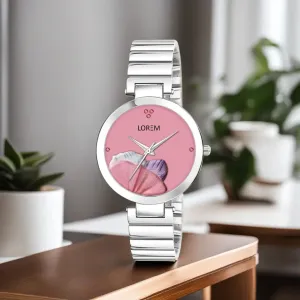 LOREM Pink Flower Designer Analog Watch For Women - LR313