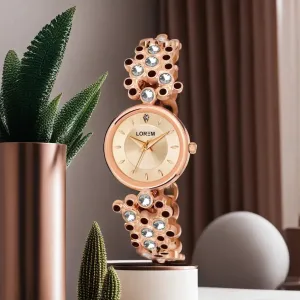 LOREM Rose Gold Brass Designer Analog Watch For Women LR256