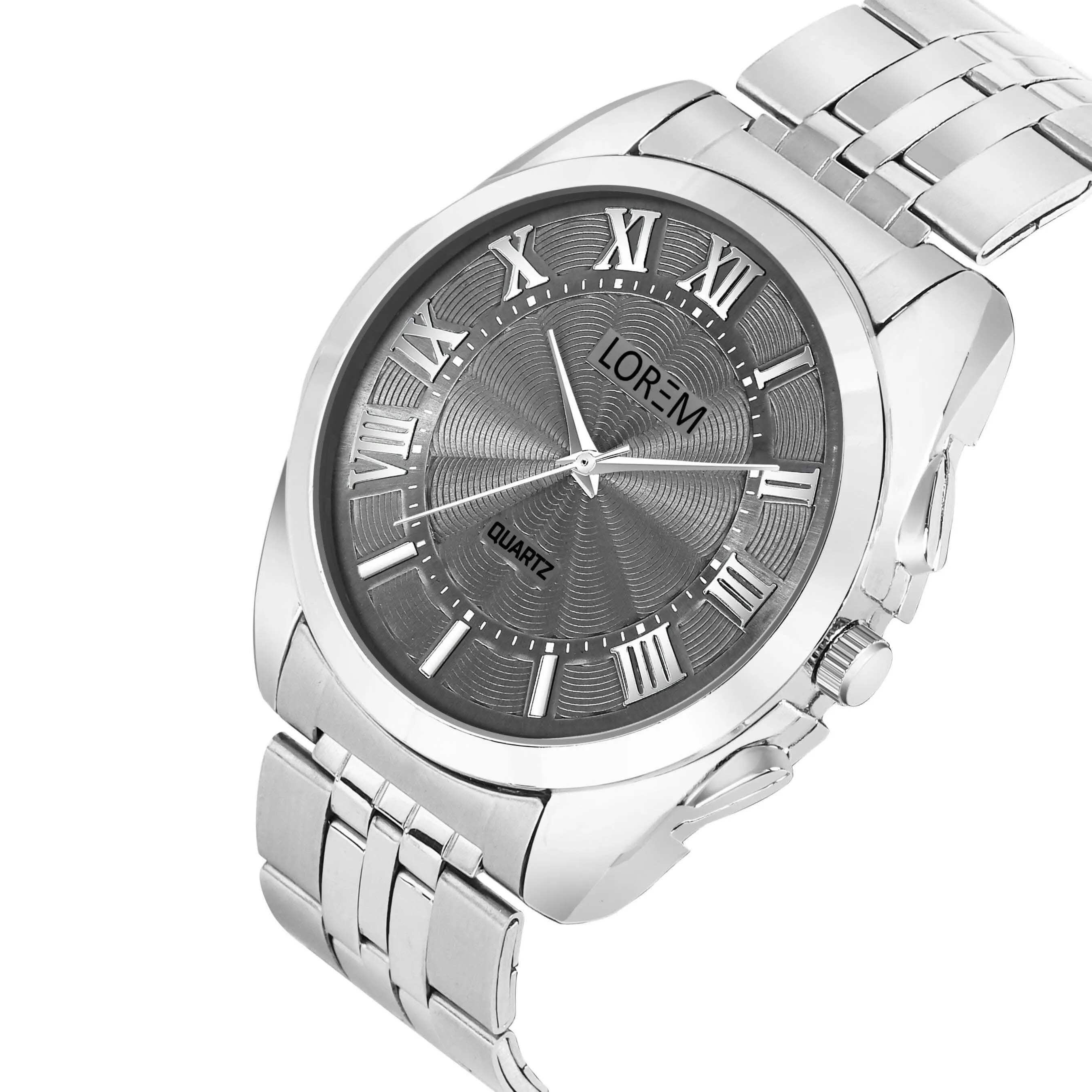 LOREM Silver 3D Roman Stainless Steel Analog Watch For Men LR128