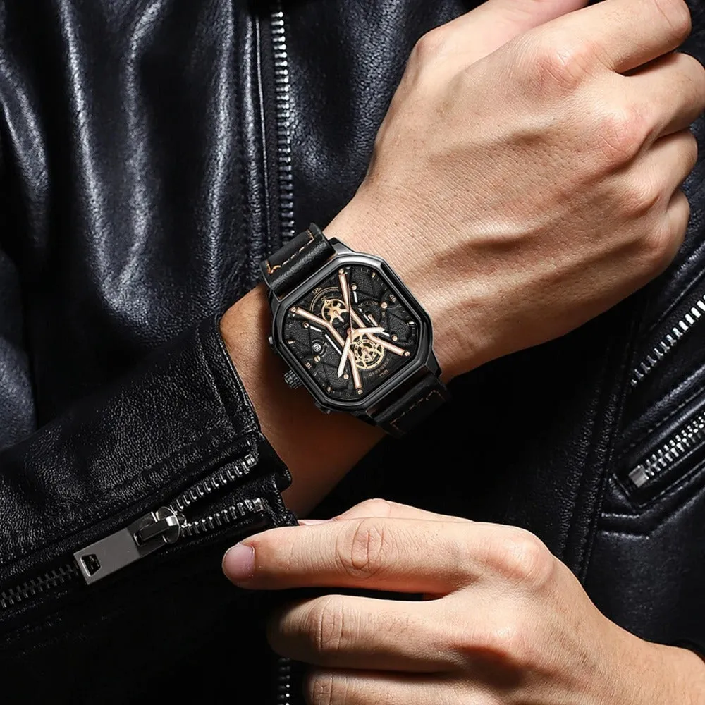Men's Waterproof Luminous Quartz Watch With Leather Strap