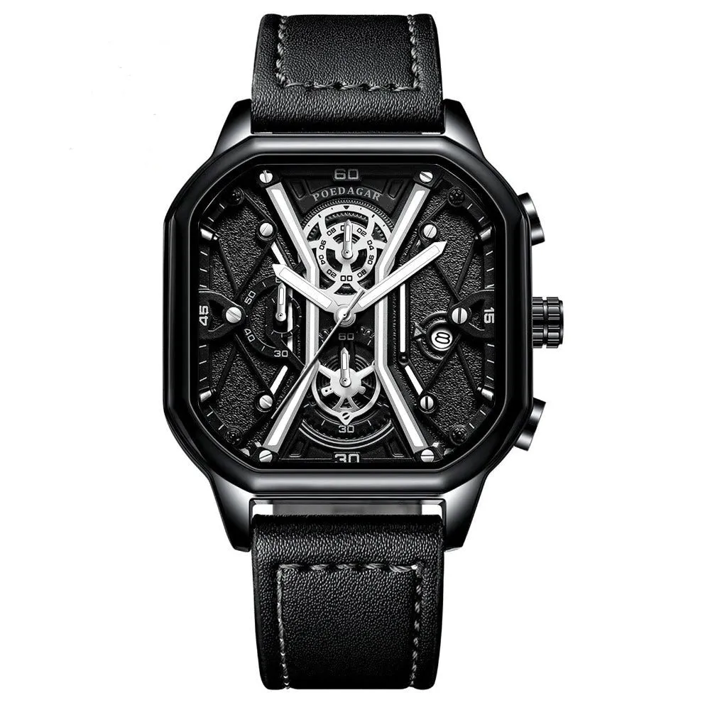Men's Waterproof Luminous Quartz Watch With Leather Strap