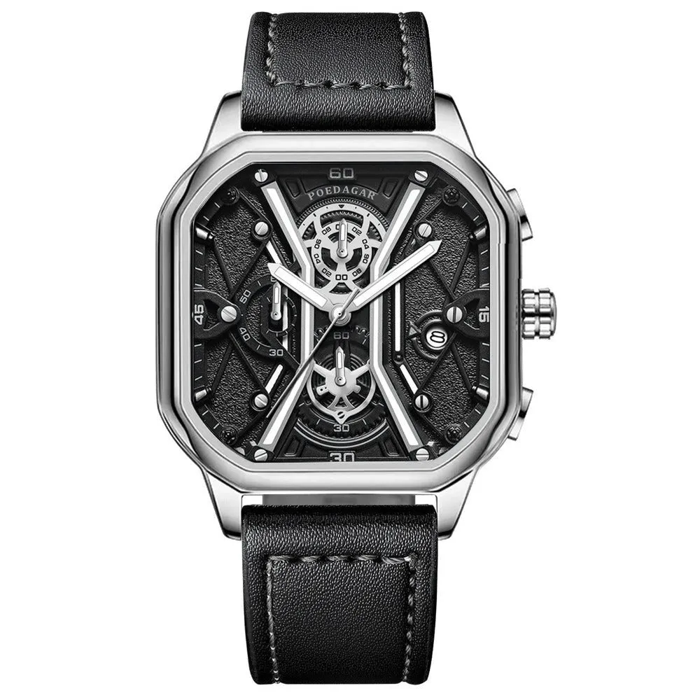 Men's Waterproof Luminous Quartz Watch With Leather Strap