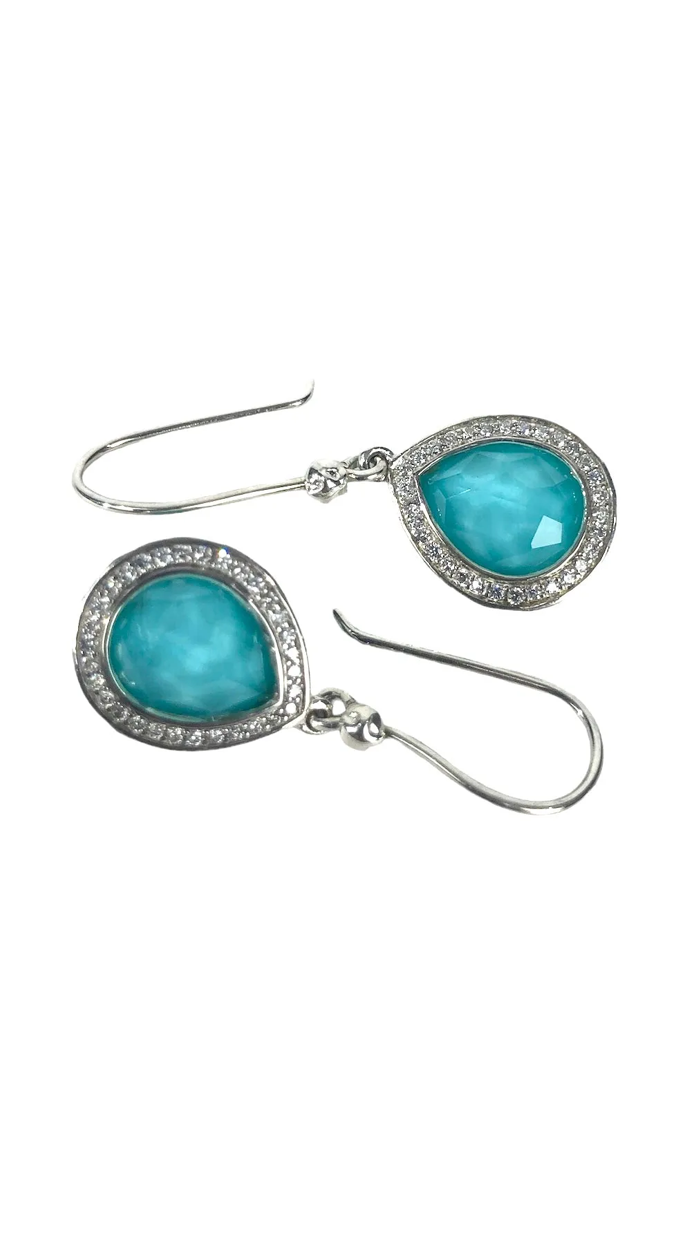 Mini Teardrop Blue Topaz Earrings in Sterling Silver with Diamonds