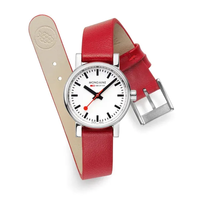 Mondaine EVO2 RED VEGAN GRAPE LEATHER, 26 MM