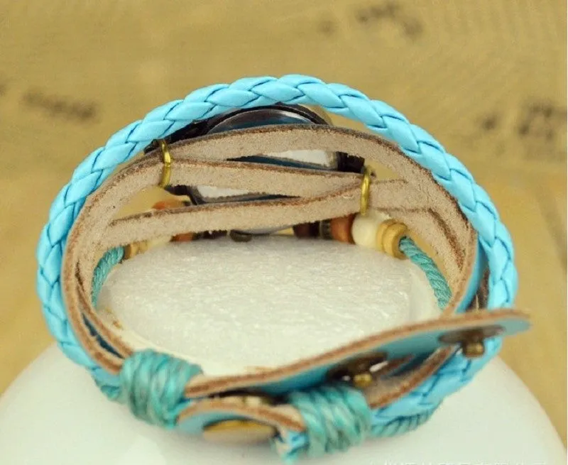 New Relojes Mujer Fashion Women Casual Leather Weave Wrap Wrist OWL Watch Charm Bracelet Watches