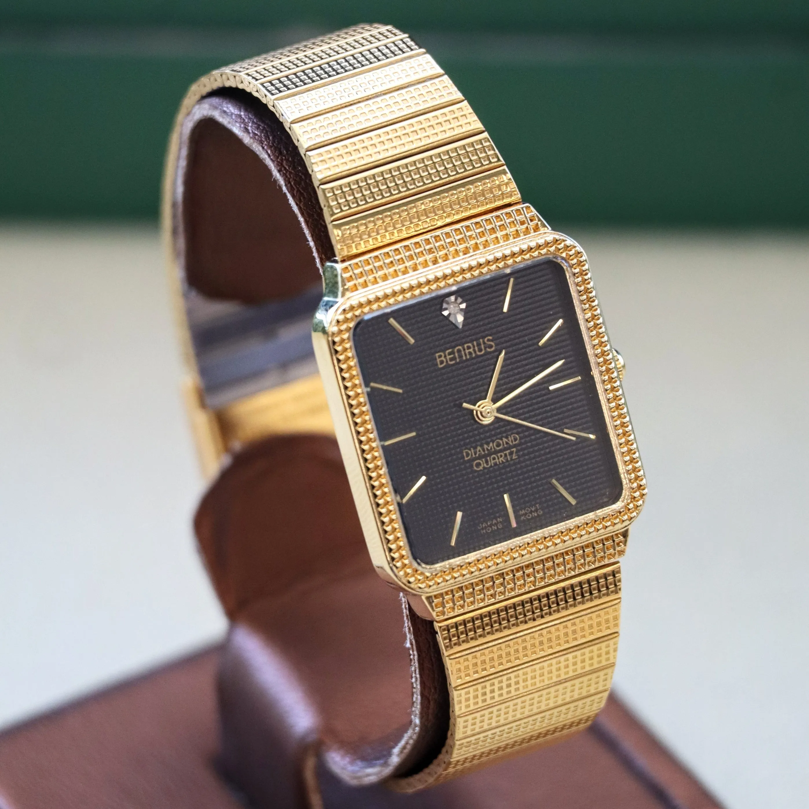 NOS Vintage BENRUS Diamond Quartz Watch Tank Case - ALL Original In BOX!