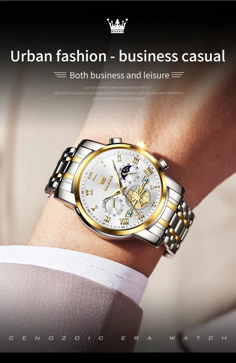 OLEVS 2859 Moon Phase Men Watches Chronograph High End Watches Man Stainless Steel Waterproof Quartz Watch for Men Luxury Brand