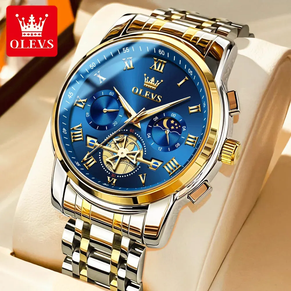 OLEVS 2859 Moon Phase Men Watches Chronograph High End Watches Man Stainless Steel Waterproof Quartz Watch for Men Luxury Brand