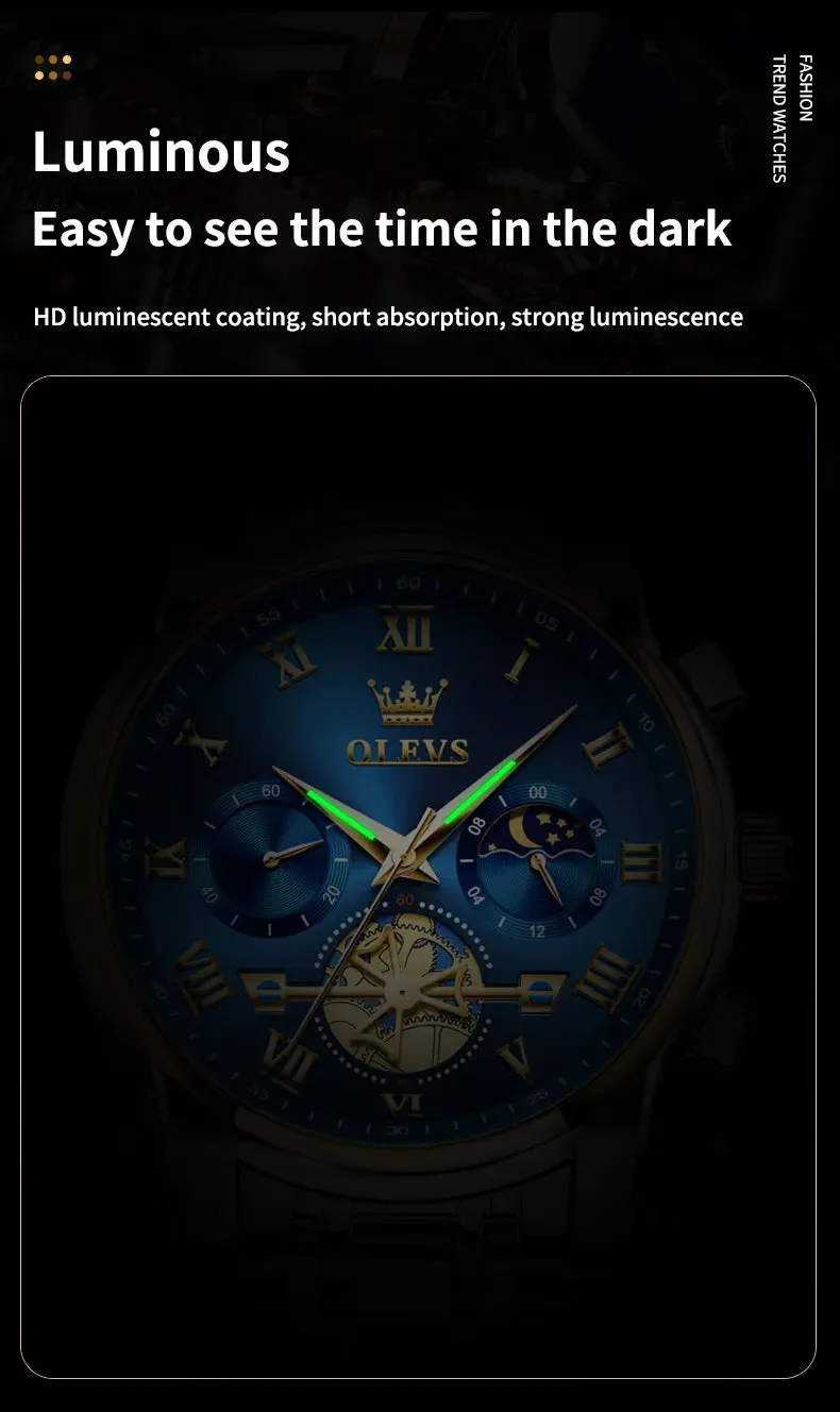 OLEVS 2859 Moon Phase Men Watches Chronograph High End Watches Man Stainless Steel Waterproof Quartz Watch for Men Luxury Brand