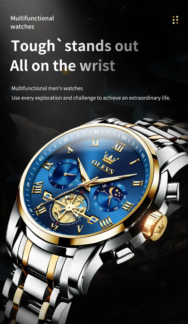 OLEVS 2859 Moon Phase Men Watches Chronograph High End Watches Man Stainless Steel Waterproof Quartz Watch for Men Luxury Brand