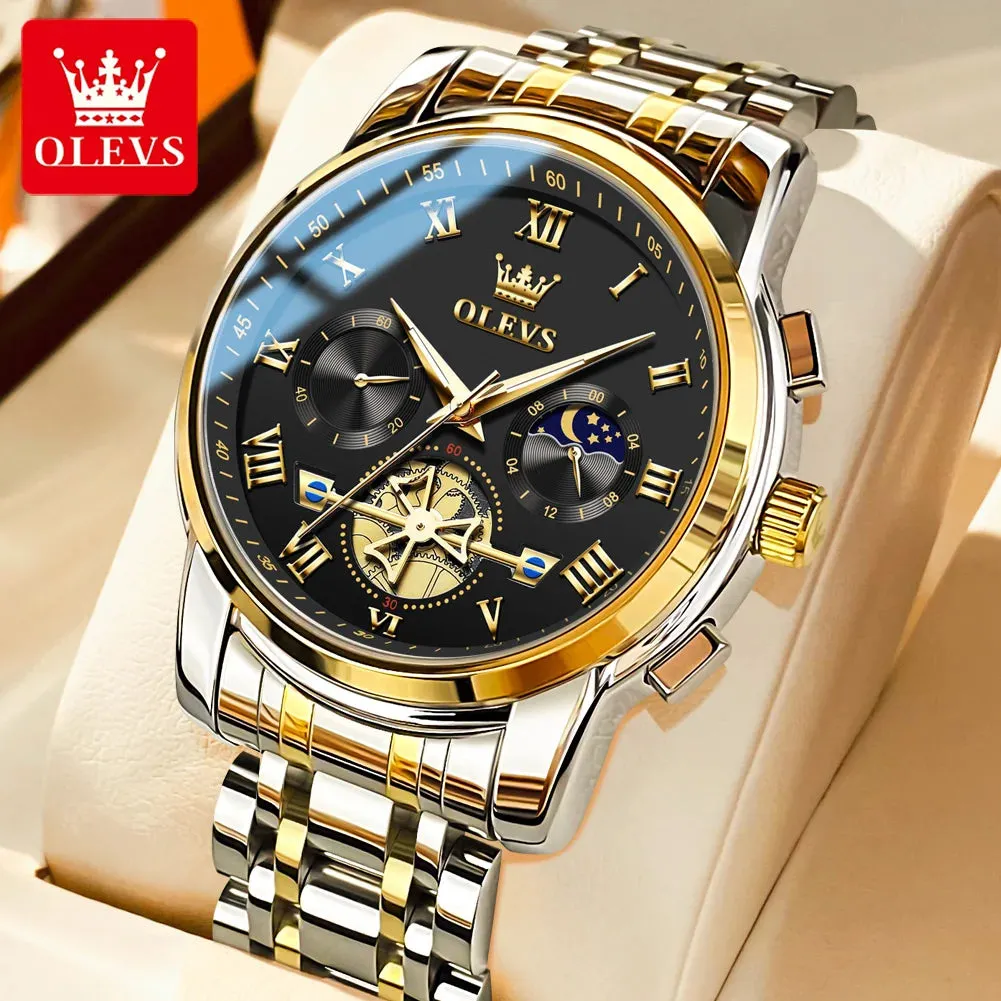 OLEVS 2859 Moon Phase Men Watches Chronograph High End Watches Man Stainless Steel Waterproof Quartz Watch for Men Luxury Brand