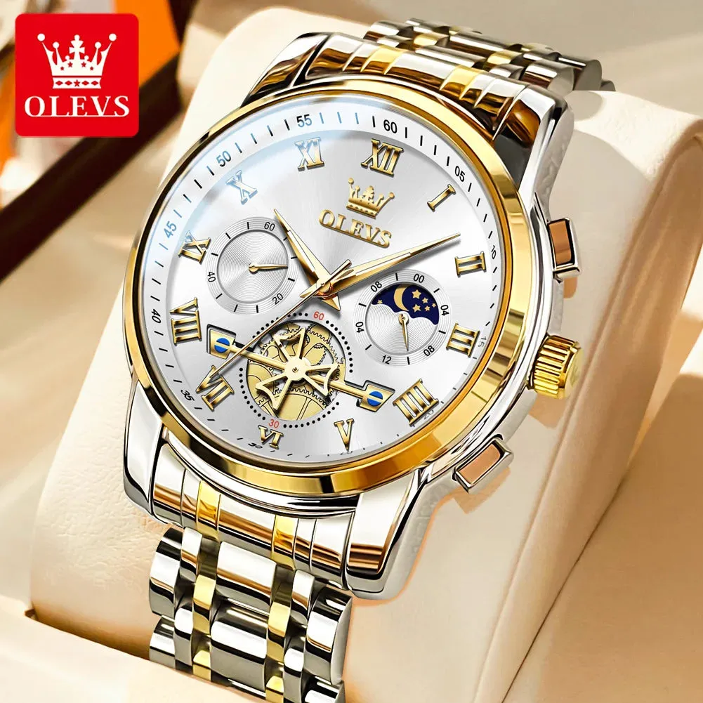 OLEVS 2859 Moon Phase Men Watches Chronograph High End Watches Man Stainless Steel Waterproof Quartz Watch for Men Luxury Brand