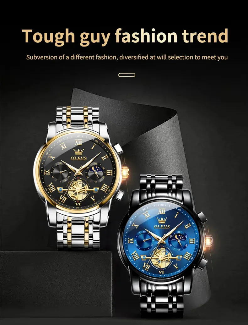 OLEVS 2859 Moon Phase Men Watches Chronograph High End Watches Man Stainless Steel Waterproof Quartz Watch for Men Luxury Brand
