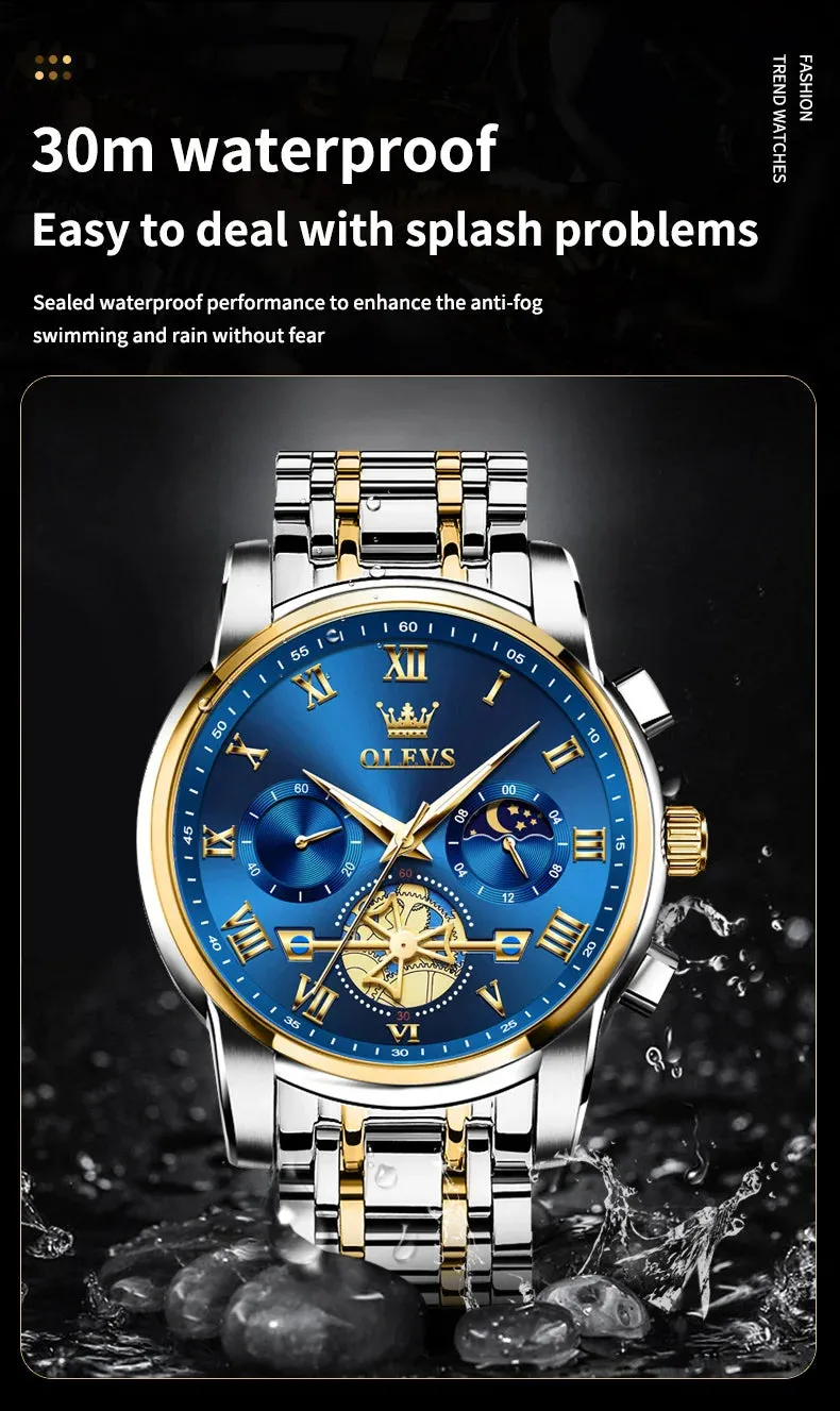OLEVS 2859 Moon Phase Men Watches Chronograph High End Watches Man Stainless Steel Waterproof Quartz Watch for Men Luxury Brand