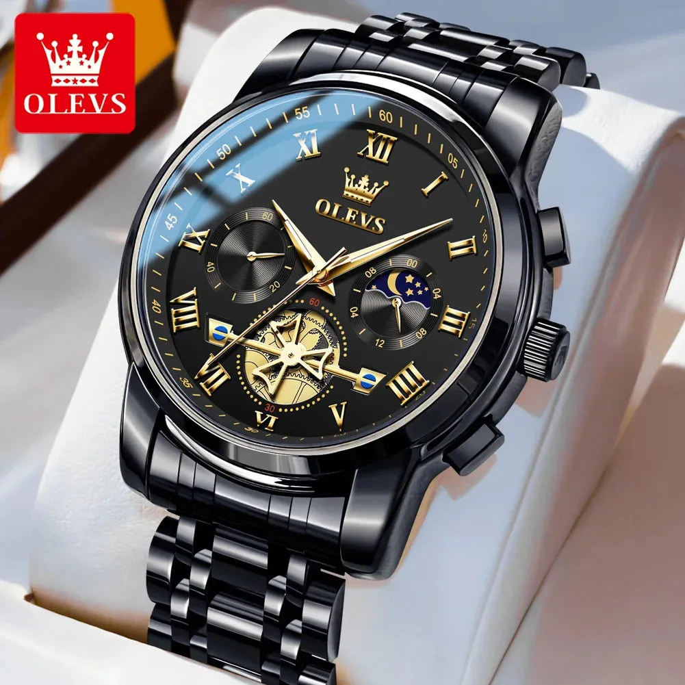 OLEVS 2859 Moon Phase Men Watches Chronograph High End Watches Man Stainless Steel Waterproof Quartz Watch for Men Luxury Brand