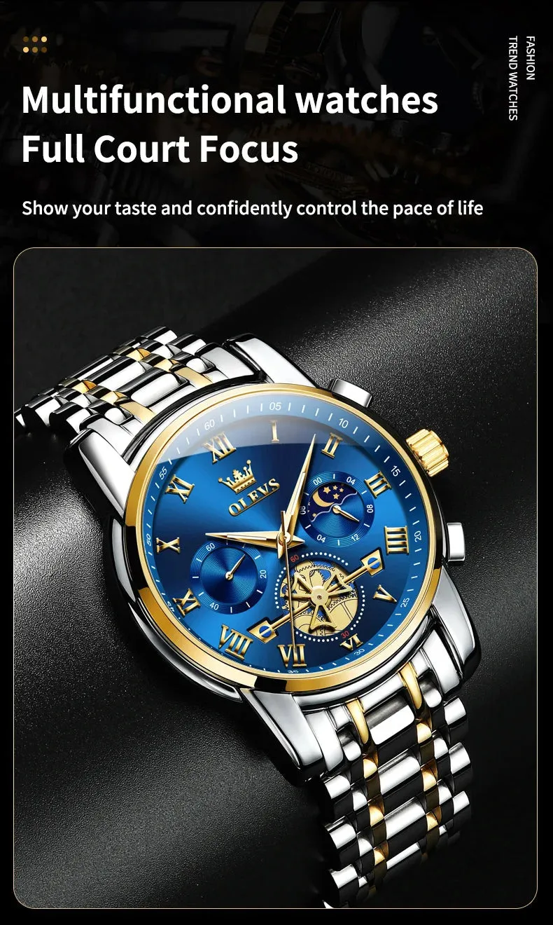OLEVS 2859 Moon Phase Men Watches Chronograph High End Watches Man Stainless Steel Waterproof Quartz Watch for Men Luxury Brand