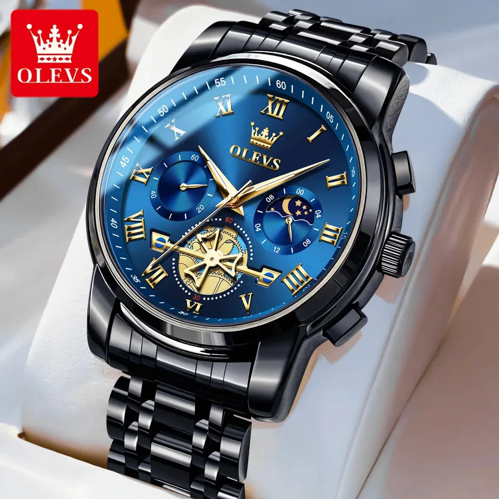 OLEVS 2859 Moon Phase Men Watches Chronograph High End Watches Man Stainless Steel Waterproof Quartz Watch for Men Luxury Brand